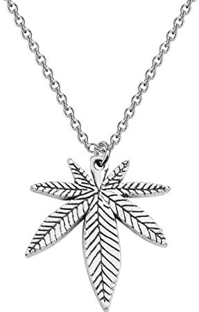Gzrlyf Marijuana Pendant Necklace Weed Leaf Necklace with Card Cannabis Jewelry Weed Lovers Gifts for Women Stoner Gifts