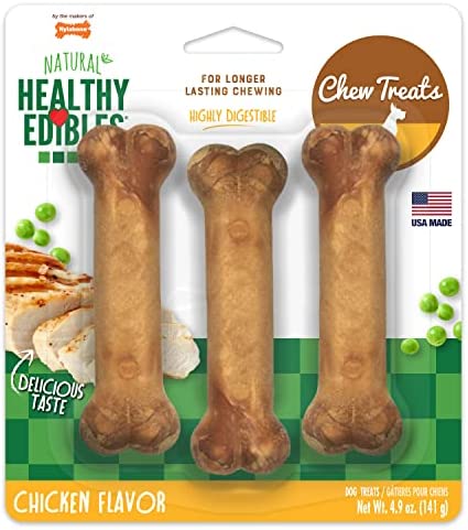 Nylabone Healthy Edibles Regular Chicken Flavored Dog Treat Bones with Vitamins, Triple Pack