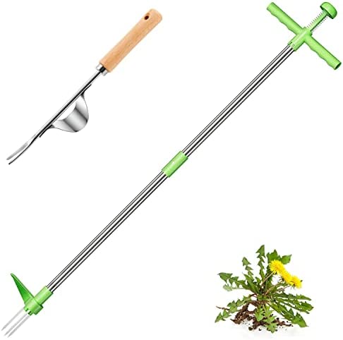 Stand Up Weeder Puller Include Hand Weeder Tool - Weeder Tool for Garden with 3 Stainless Steel Claws - 39" Long Aluminum Alloy Pole Weed Root Remover Tool with High Strength Foot Pedal